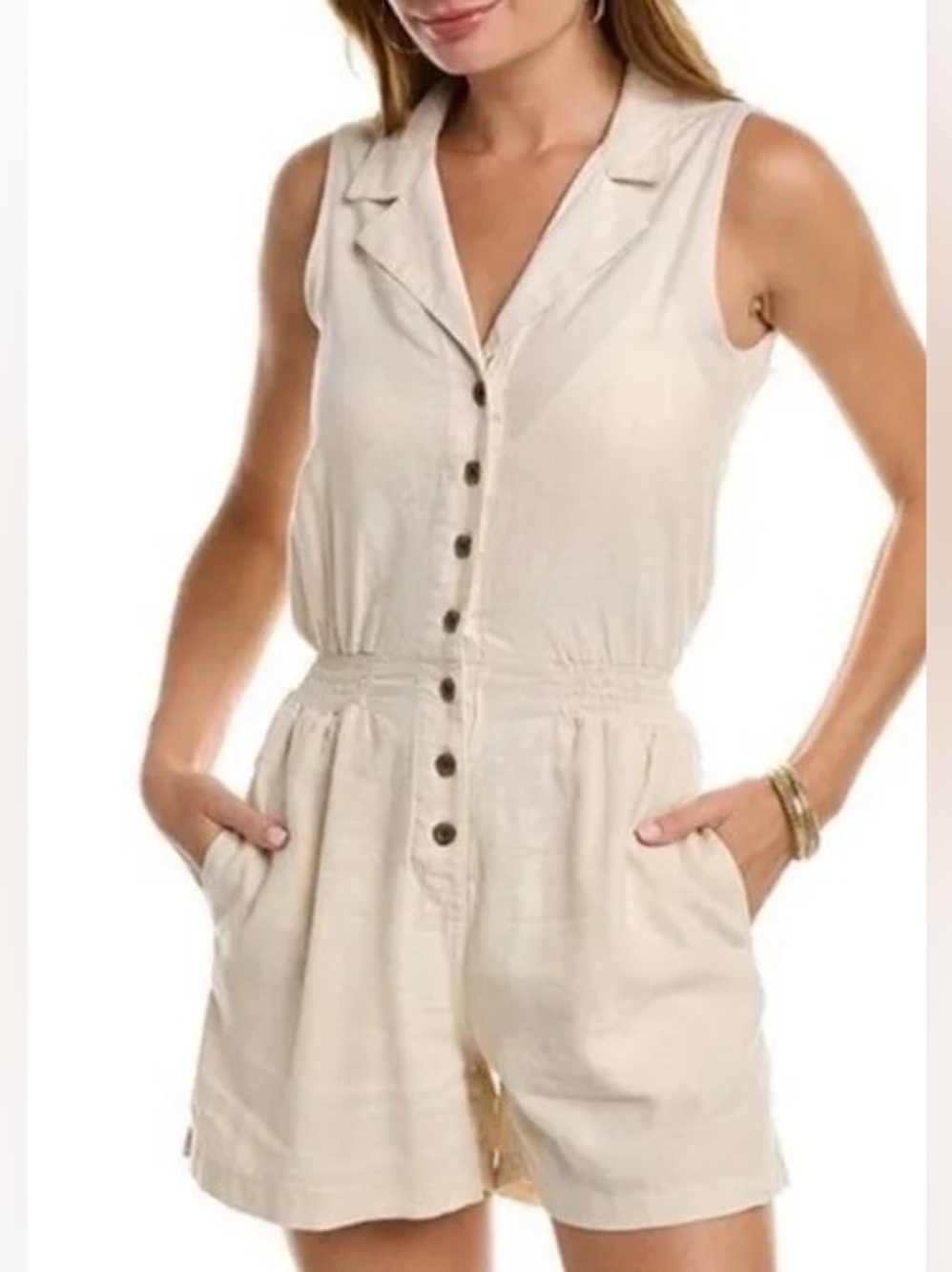 Onia Linen Tomato Girl Button Front Romper